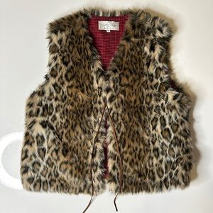Tasha Polizzi Vegan Fur Vest Leopard Print Size Large Southwestern Chic
